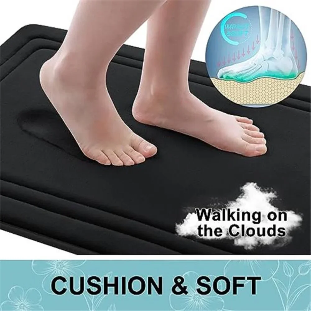 Memory Foam Bath Mat 30x20 Black Non Slip Absorbent Bathroom Rug Soft